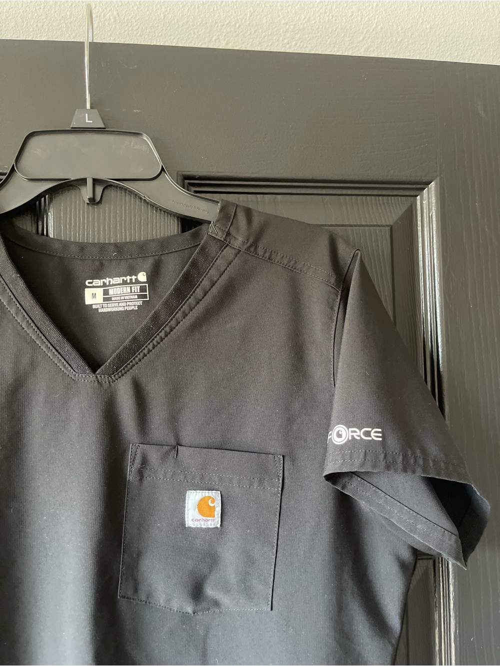 Carhartt Black V-Neck Utility Scrub Top with Chest Pocket